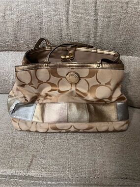 Coach Two-Tone Signature Shoulder Bag in Gold and Silver